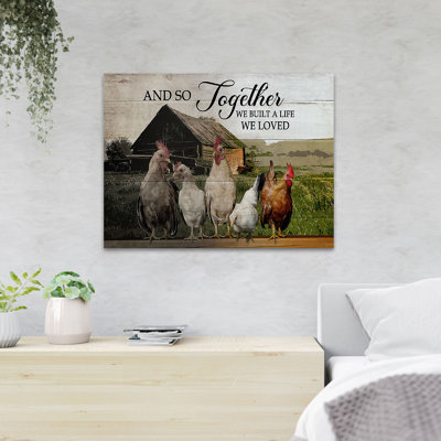 Chickens In A Farm - And So Together - 1 Piece Rectangle Graphic Art Print On Wrapped Canvas