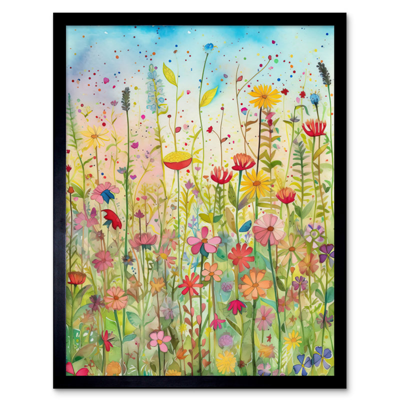 Summer Wild Flower Blossom Meadow Folk Art Artwork Framed Wall Art Print 9X7 Inch