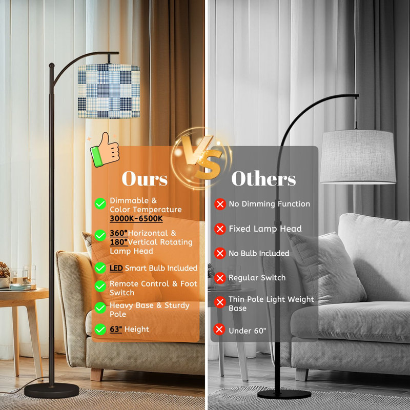 Lampe sur pied à arc avec abat-jour ajustable Collection Plaid