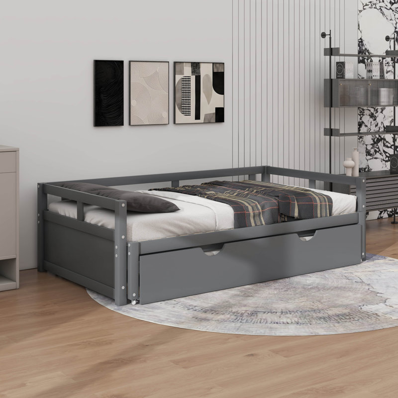 Twin Size Extending Daybed With Trundle, Gray