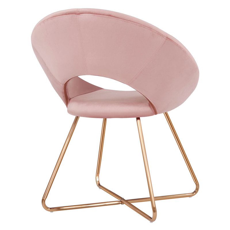 Fauteuil d'appoint moderne 28,35 po Vanezza, Velours rose clair, Doré
