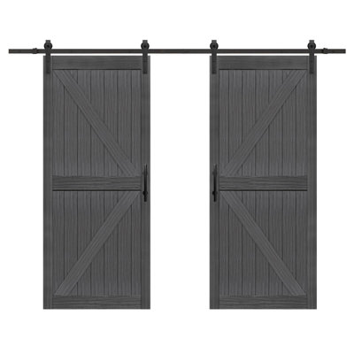 S&Z TOPHAND® Double MDF Barn Door With Sliding Door Hardware Kit , Solid Barn Door Slab Covered With Water-Proof PVC Surface