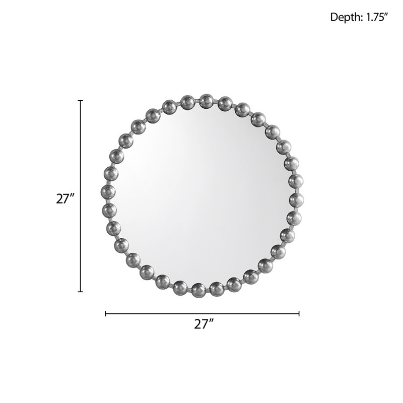 Miroir mural perlé 27 po, Argent argent
