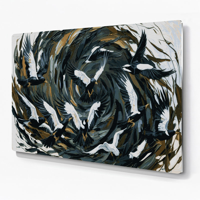 Oiseaux, art mural noir commun en métal, H 240 po x l 360 po x P 0,05 po