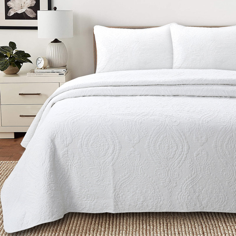  Jeu de labyrinthe réversible, Courtepointe pour lit simple + 1 taie décorative, Blanc