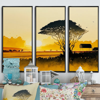 Arbre dans la campagne au coucher du soleil V Arbre dans la campagne au coucher du soleil V - 3 pièces sur toile