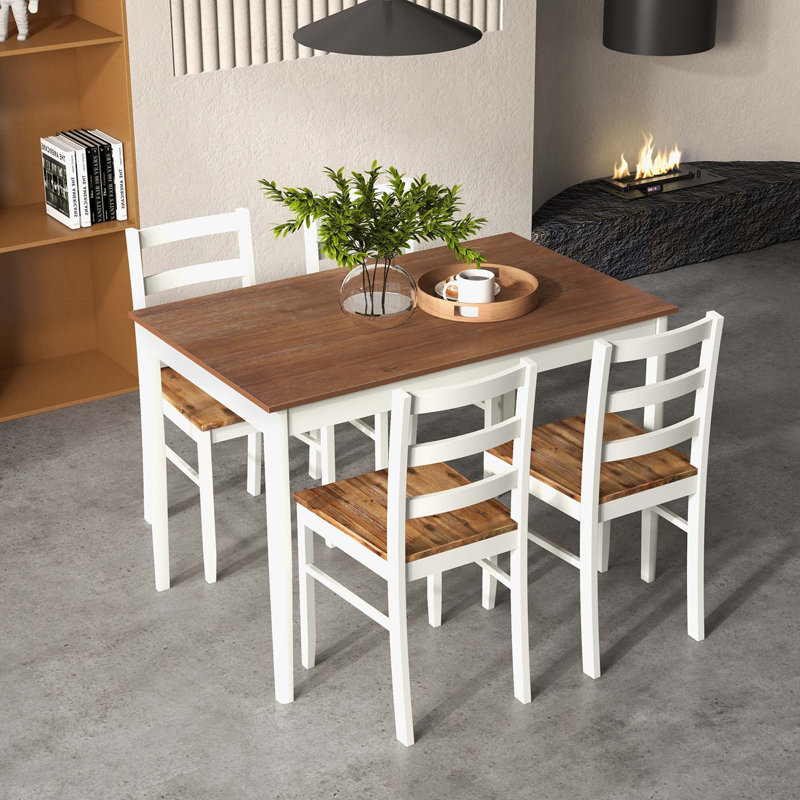 Arneta 4 - Person Four Leg Dining Set, Brown/White, 30'' H x 45'' W x 28'' L