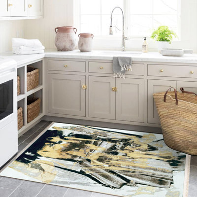 Barcelona Collection Black Beige Abstract Patterned Woven Base Modern Decorative Rug