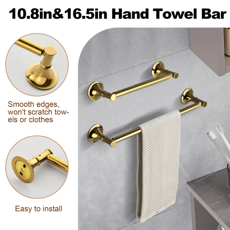 6 - Piece Bathroom Hardware Set, Brushed Gold, 3" H x 22" W x 3" D