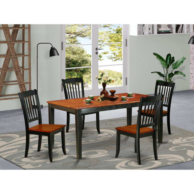 Ensemble de table de cuisine 5 pièces pour 4 personnes comprenant une table de salle à manger rectangulaire avec rallonge papillon et 4 chaises, noir et cerise