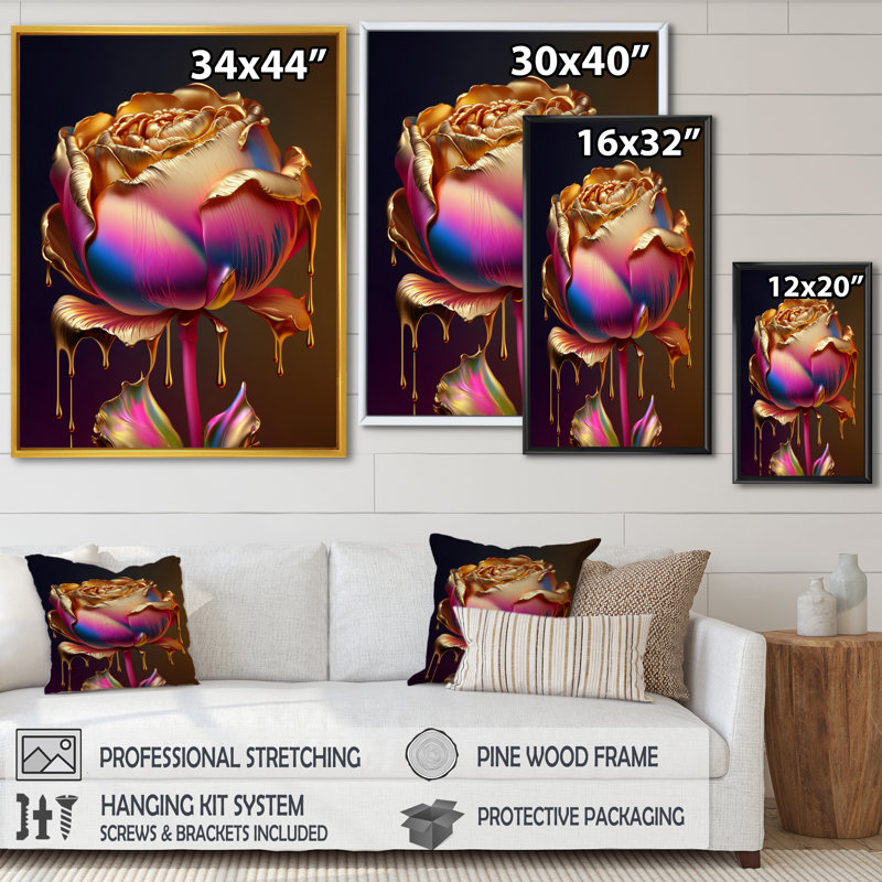 «Bromelton Rainbow Peony», impression sur toile, H 32 po x l 16 po x P 1 po, Cadre flottant doré