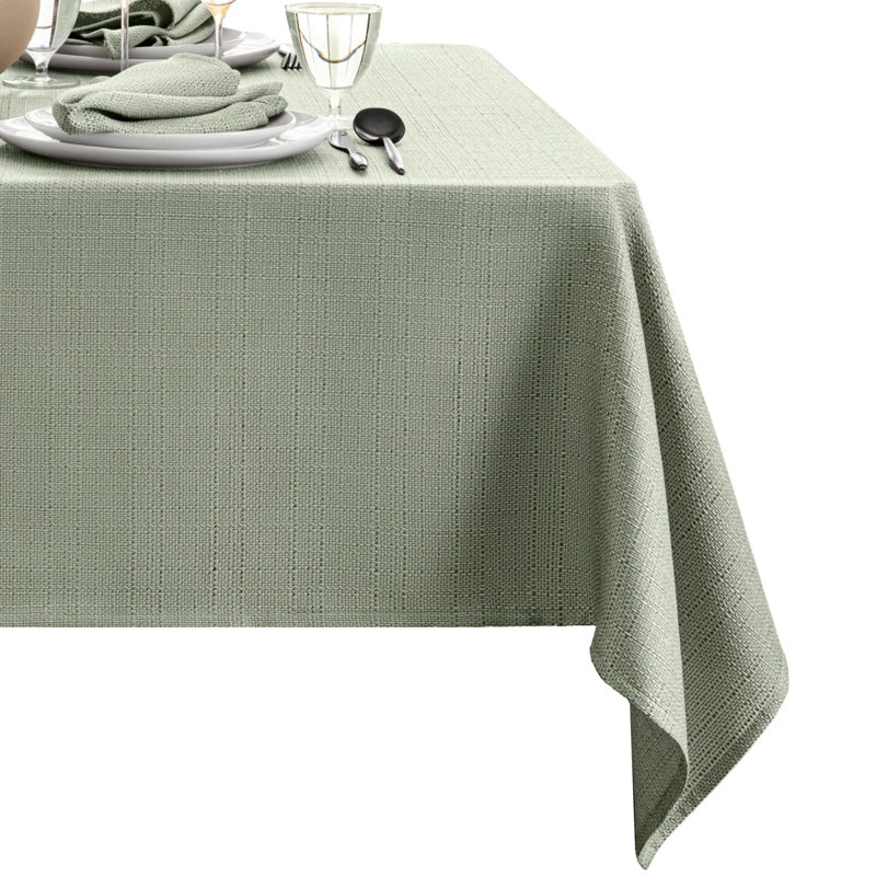Avo Solid Texture Water And Stain Resistant Rectangular Polyester Tablecloth, Sage, 144" x 60"