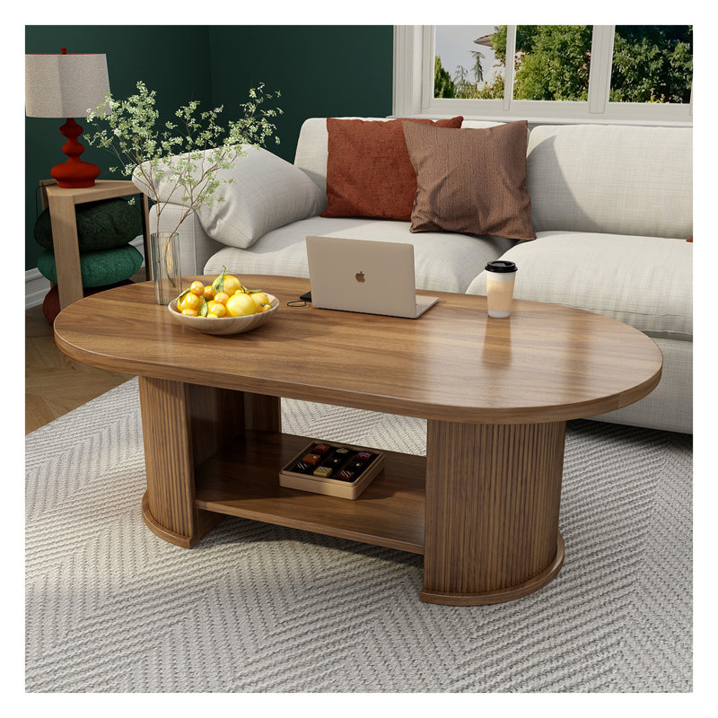 Table basse 47 pouces ovale cannelée avec tablette de rangement