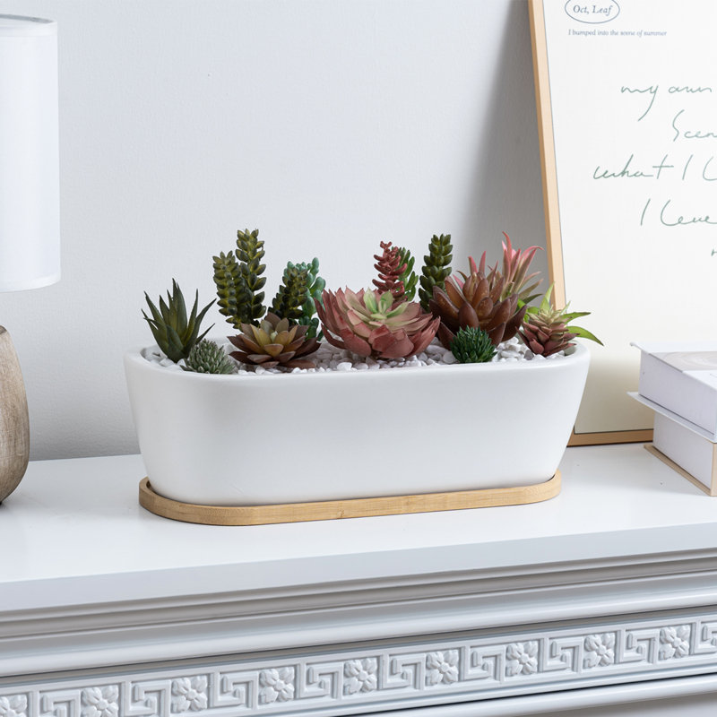 Indoor Ceramic Flower Pot Planter, White/Brown