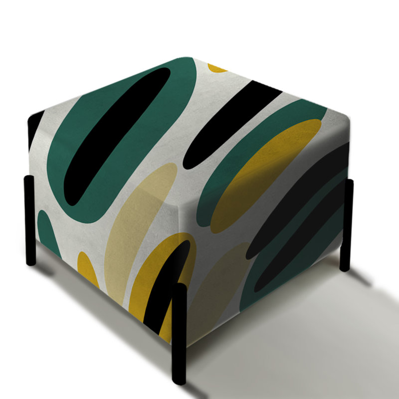 Motif ovale rayé jaune et vert - repose-pieds carré rayé