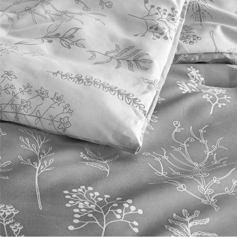 Ensemble d'édredon réversible à motif floral Best vendeur, 89 g / m², Grand lit, Bleu minéral