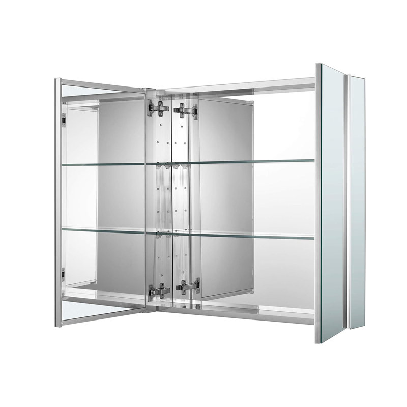 30" W x 27.5" H Two-Door Bathroom Medicine Cabinet with Mirror, Recessed or Surface Mount Bathroom Wall Cabinet
