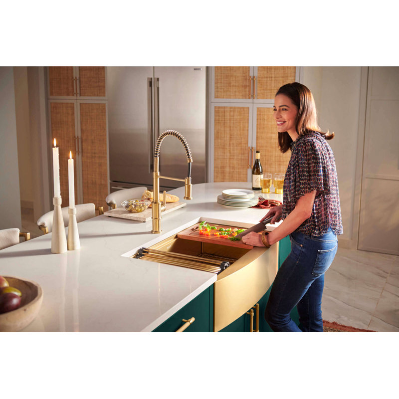 Ruvati 36" L x 22" W Farmhouse Kitchen Sink, Matte Gold Brass Tone