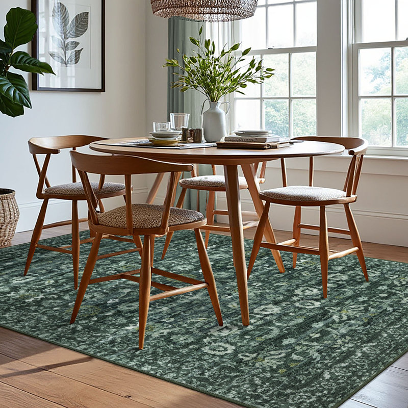 Tapis vert antidérapant lavable à la machine, Rectangle 6 pi x 9 pi, Dark Green