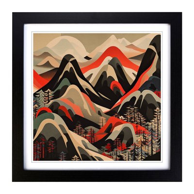 Japanese Mountains Constructivism - Framed Print