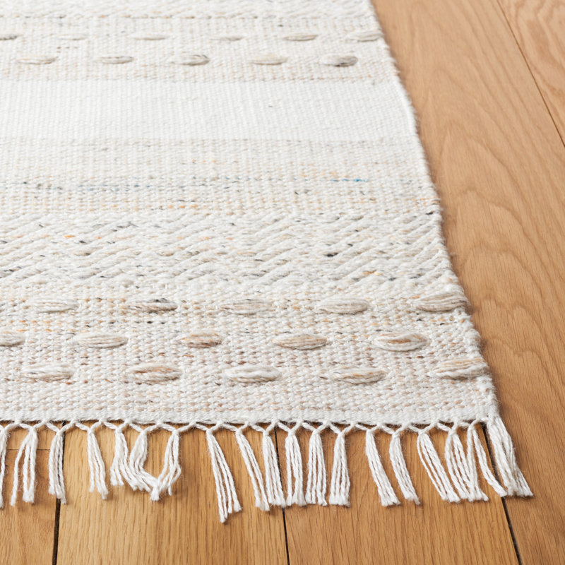 Cortland Striped Hand-Woven Flatweave Beige/Ivory Area Rug, Rectangle 8' x 10'