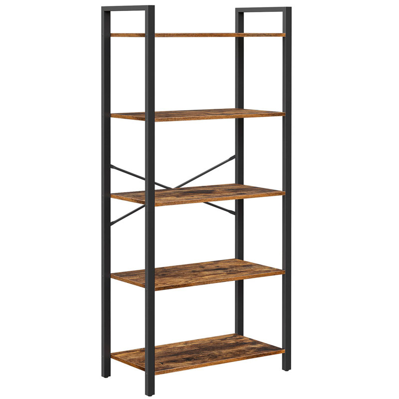 Lakesha Etagere Bookcase, (5 Shelves) 153cm H x 66cm W x 30cm D, Rustic Brown/Black