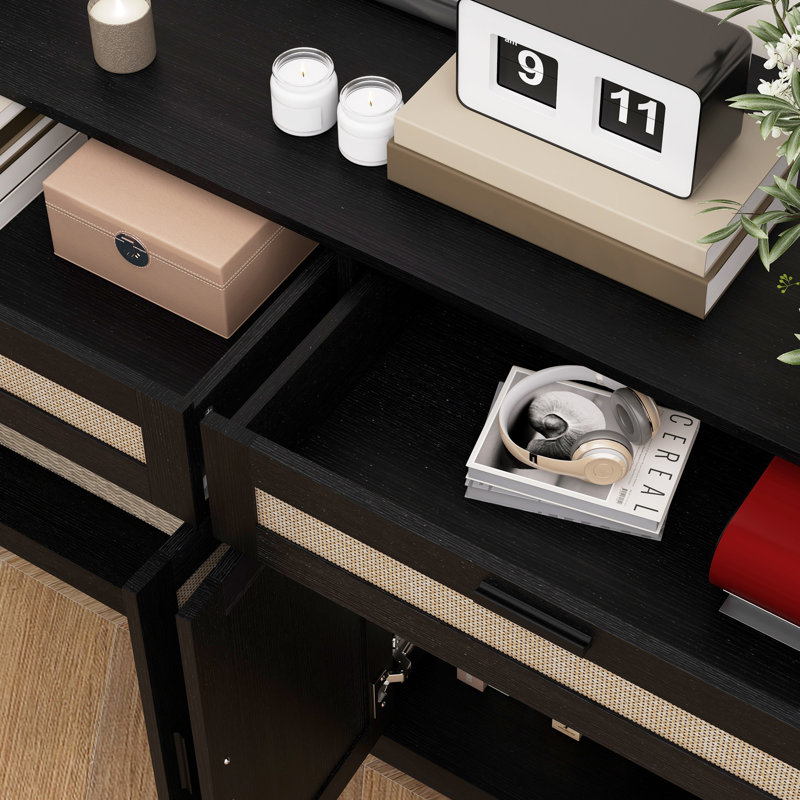 53" Sideboard Buffet Cabinet with Storage Drawers and Doors, Black