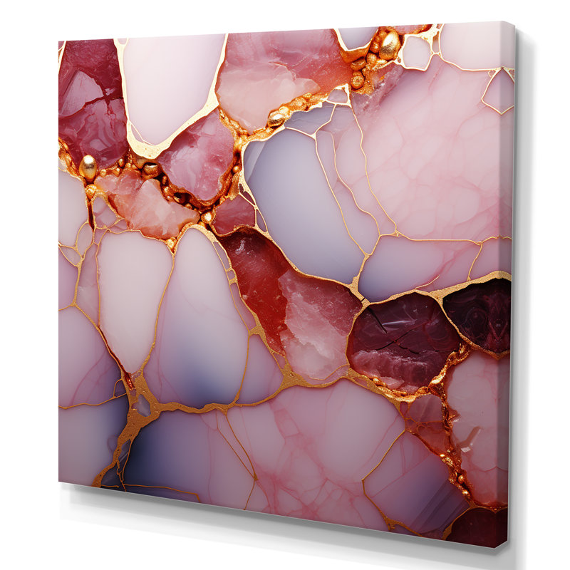 Or et marbre rose Essence II - décoration murale en marbre, Toile tendue, H 16 po x l 16 po x P 1 po
