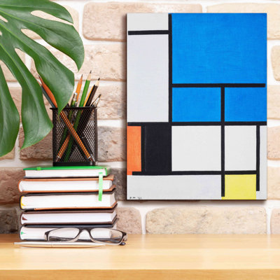 «Enyah Composition with Large Blue Plane, Red, Black, Yellow, and Gray» sur toile, reproduction d'art par Piet Mondrian