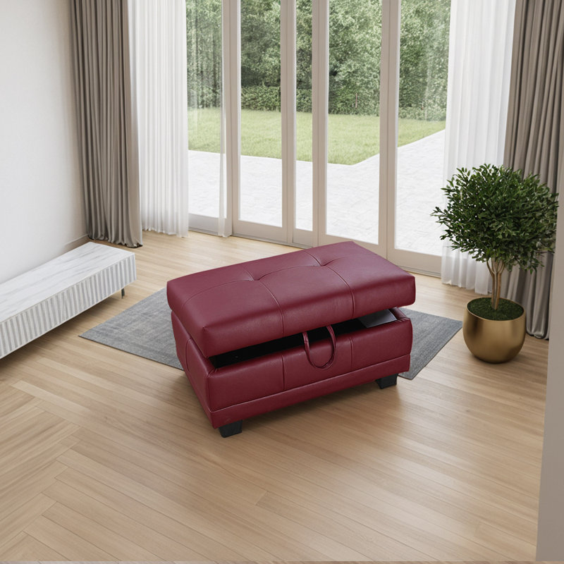 Faux Leather Ottoman, Red Faux Leather