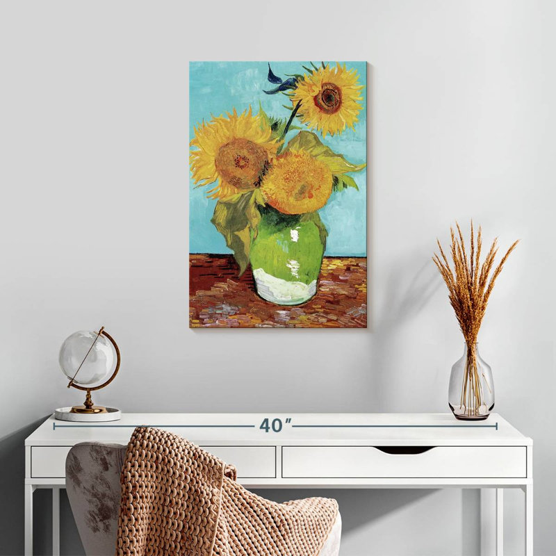 Harnek Vase With Three Sunflowers, 24" H x 16" W