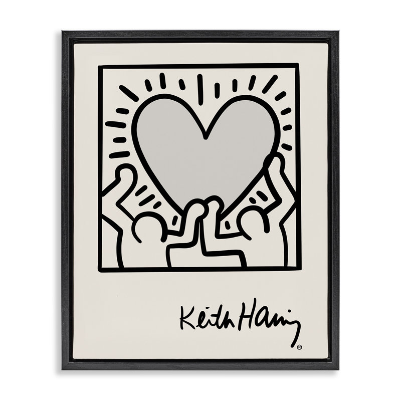 Symbole classique du cœur Keith Haring, Cadre flottant noir de jais, H 21 po x l 17 po