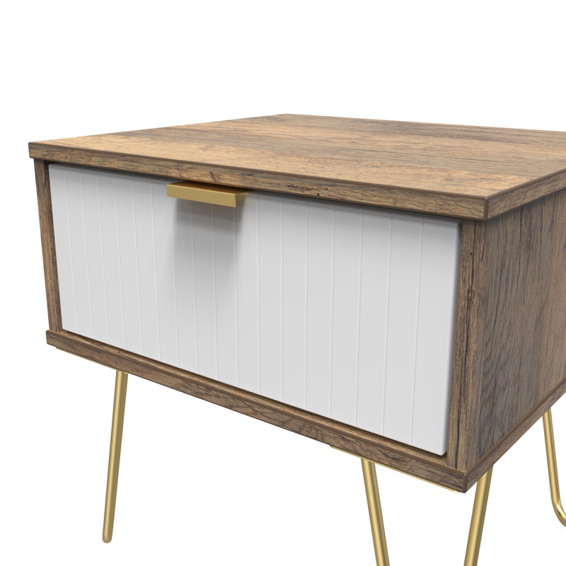 Baudelia 45cm W Manufactured Wood Bedside Table, White/Brown
