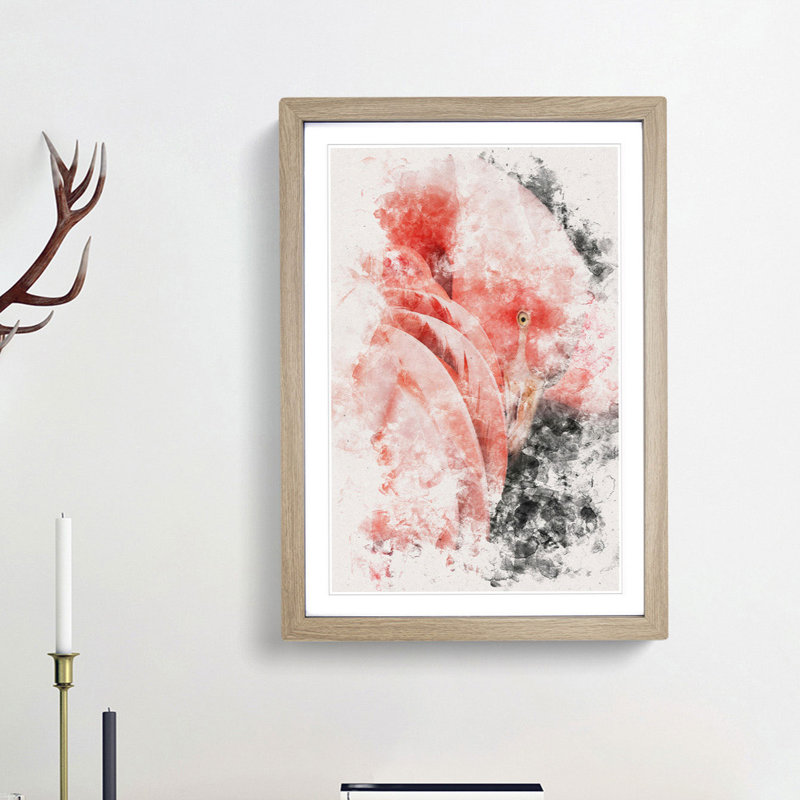 Pink Flamingo - Framed Print, 33cm H x 24cm W x 2cm D, Oak Framed