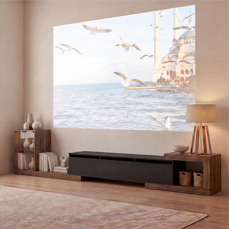 Meuble télé moderne rétractable, meuble télé extensible jusqu'à 110 pouces, 5 compartiments de rangement, compatible avec les téléviseurs à écran plat