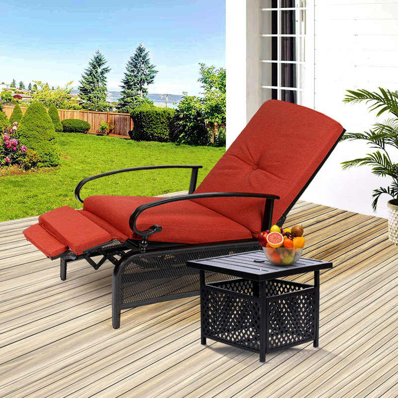 Chaise de patio inclinable avec coussins, Rouge
