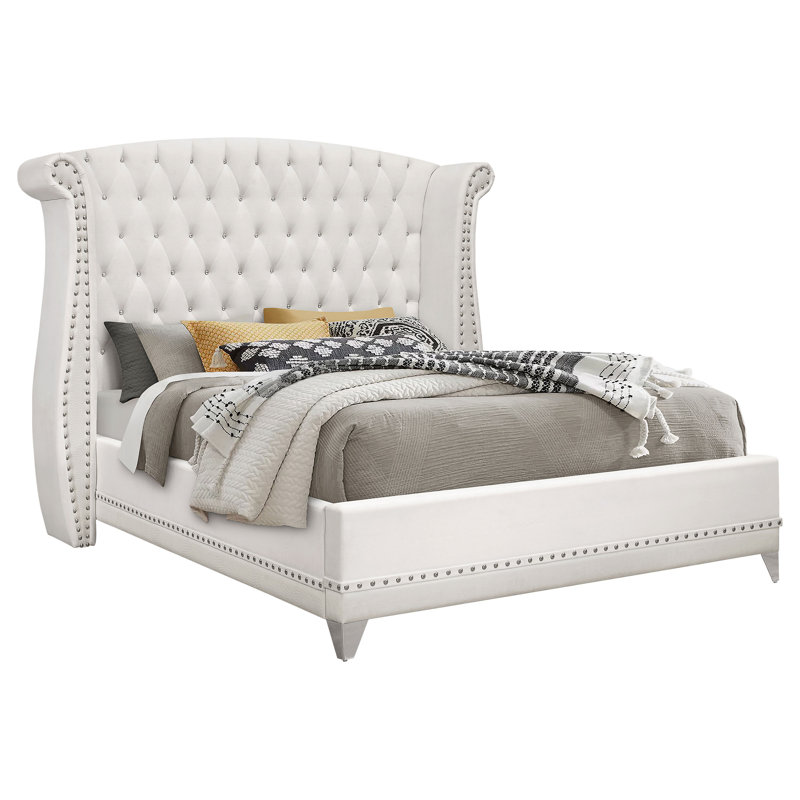 White King Upholstered Platform Bed with Tufted Headboard