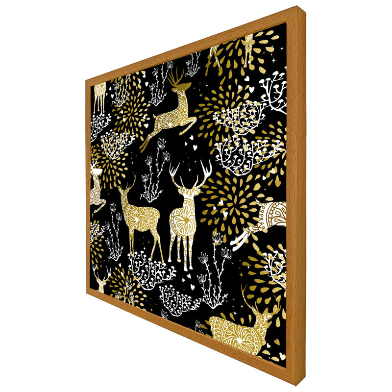 Lobelville Golden Christmas Single Picture Frame Wall Art, 41cm H x 41cm W x 4cm D, Oak