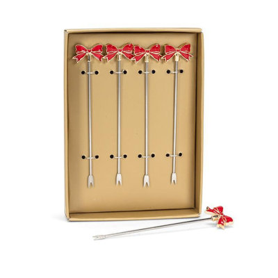 Red Bow Cocktail Picks. Set Of 4