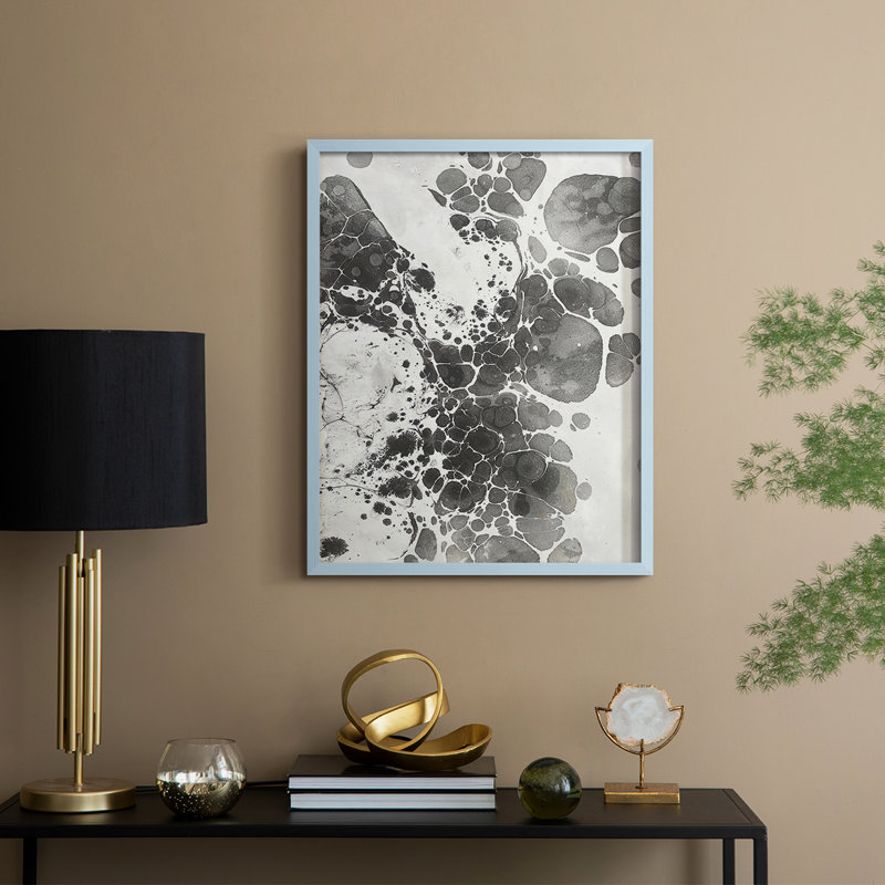 Marbling III Framed Print - Solid Wood, Blue, 21" H x 24" W