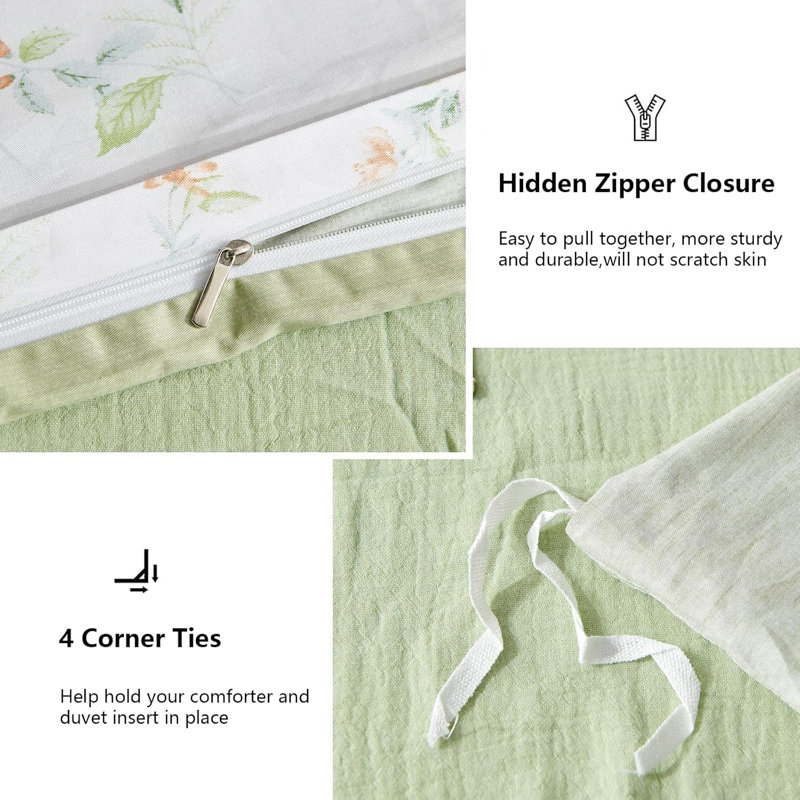 Cotton Duvet Cover Chic Floral Butterfly Comforter Coverreversible Green Botanical Bedding Pure Cotton White Duvet Cover Set