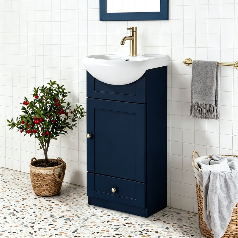 Mini-meuble-lavabo simple 18 po avec lavabo moderne 18 po, Bleu