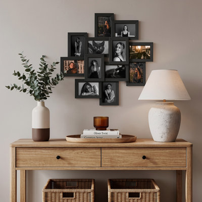 12 Openings Matte Black Combined Collage Picture Frame, 4x6 Multi Photo Wooden Gallery Frame with Clear Glass Front, Wall Mount Multi-Picture Frame for Living Room Bedroom Decor