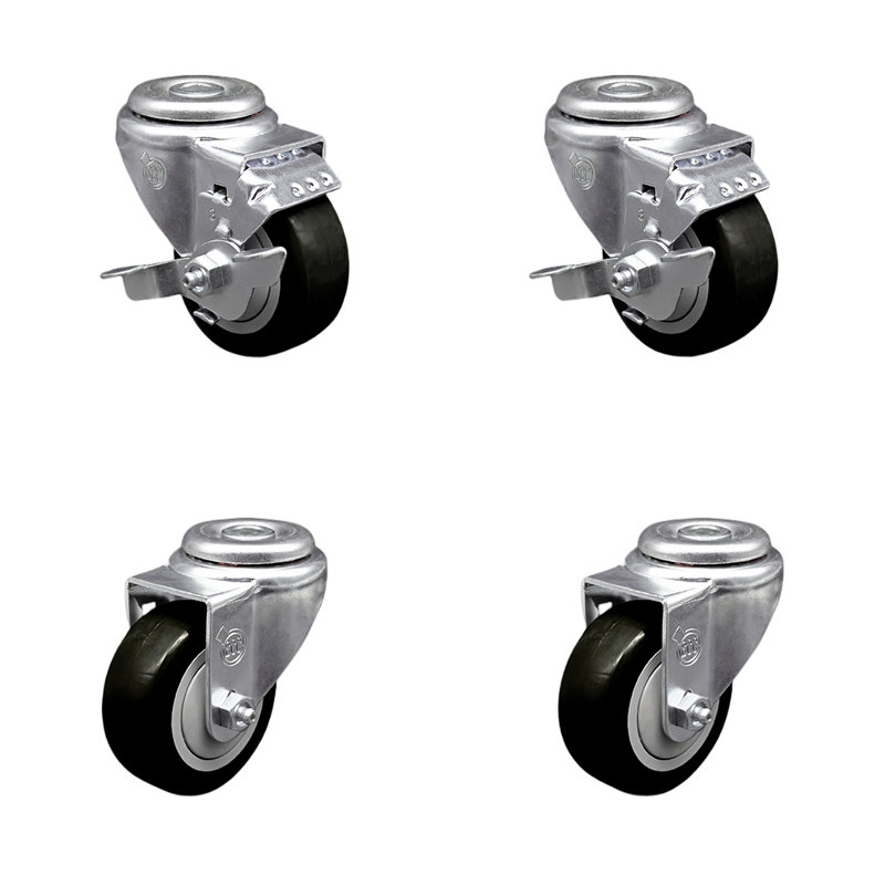 Ensemble de roulettes pivotantes en acier inoxydable, Noir