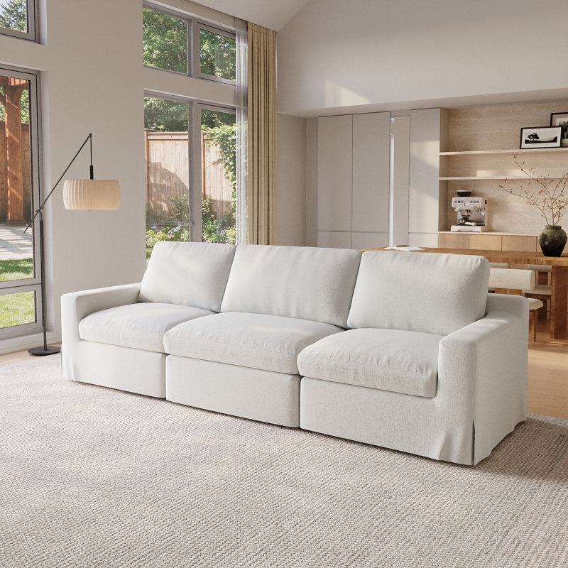 Canapé modulaire rembourré 3 pièces en lin, Beige