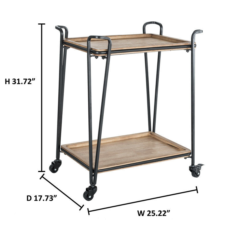 Cooper Black Metal and Wood Bar Cart with Storage