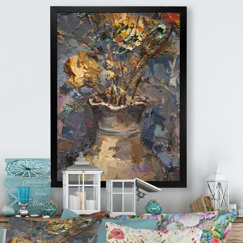 Pittoresque bouquet de nature morte rétro II - peinture, Toile avec cadre photo noir, H 20 po x l 12 po x P 1 po
