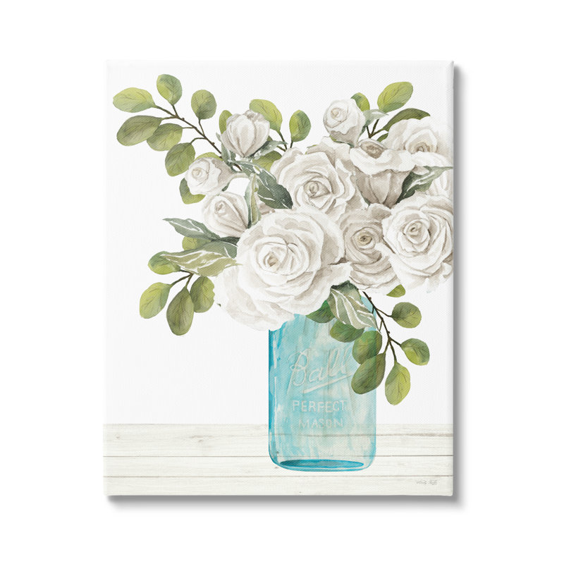 «White Blossoms Country Jar Floater», art mural sur toile par Cindy Jacobs, H 20 po x l 16 po x P 1,5 po, Toile tendue