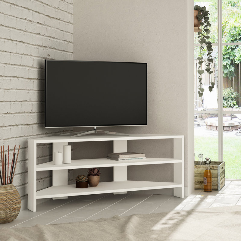 Modern White TV Stand, 43.3 x 17.7 x 14.2 inches | 100% Melamine Coated Particle Board, Thickness: 0.7 inches | Multiple Shelves, Wall-Mountable Design | Stylish & Functional Entertainment Center for Living Room