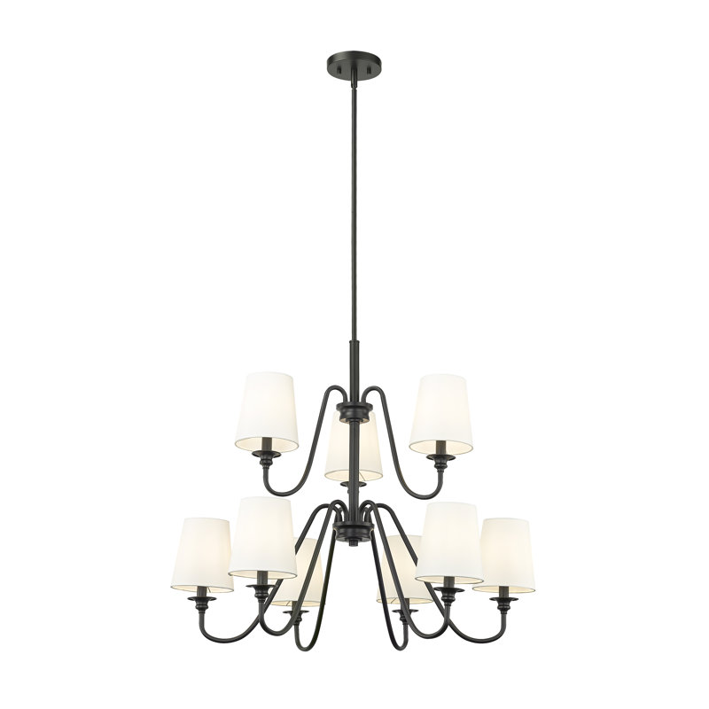 Lustre 9 lumières à abat-jour / araignée en acier à intensité variable Sujal, Noir mat, H 27,5 po x l 32 po x P 32 po